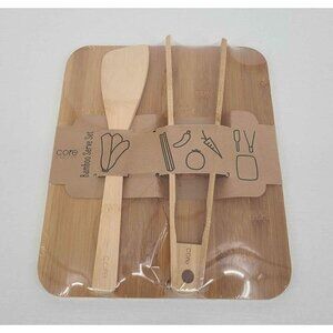 New Core Bamboo 3-Piece Serve Set Cutting Chopping Board Spatula & Thongs